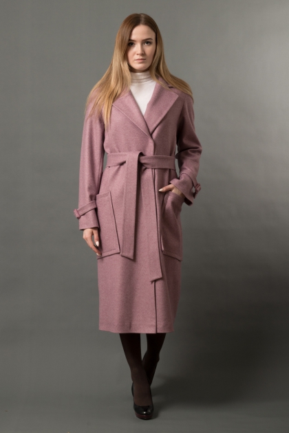 Пальто-халат с накладными карманами - Арт: 332 розовый - Размеры: 40-42 44-46 48-50