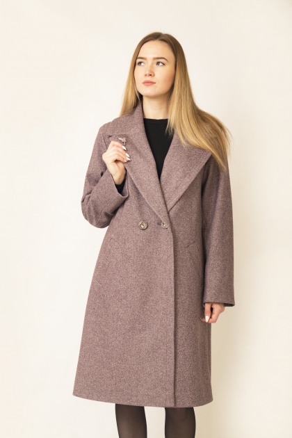 Классическое двубортное пальто - Арт: 313 пурпурный - Размеры: 50 58