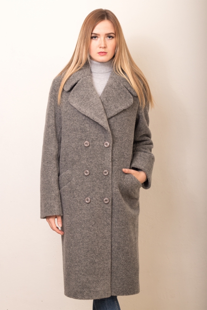 Двубортное пальто - Арт: 326 серый - Размеры: 48-50