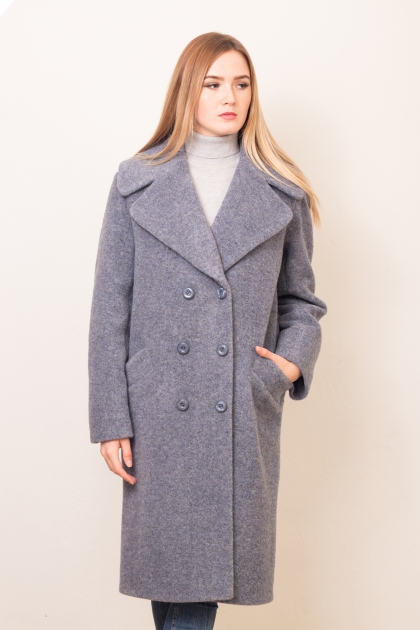 Двубортное пальто - Арт: 326 индиго - Размеры: 40-42, 52-54