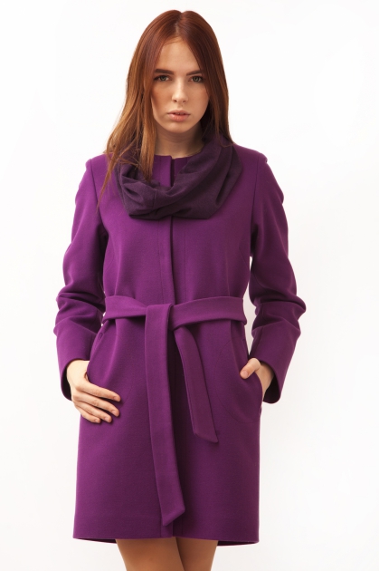 Прямое пальто без воротника - Арт: 285 фиолетовый - Размеры: 42  