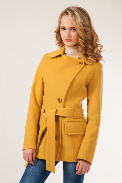 Укороченное приталенное пальто - Арт: 280 шафран - Размеры: 40 42 44 