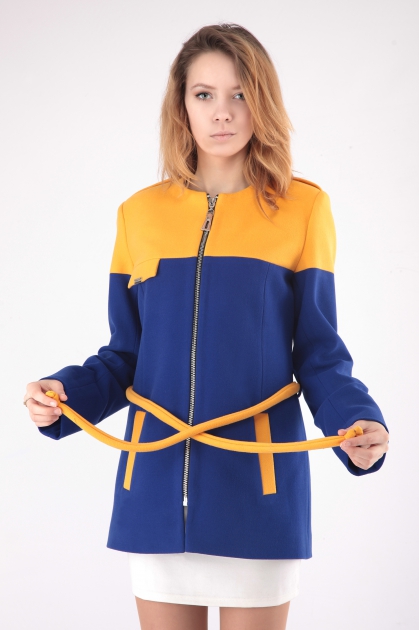 Женское пальто - Арт: 269 синее/жёлтое - Размеры: 42 44 46 48