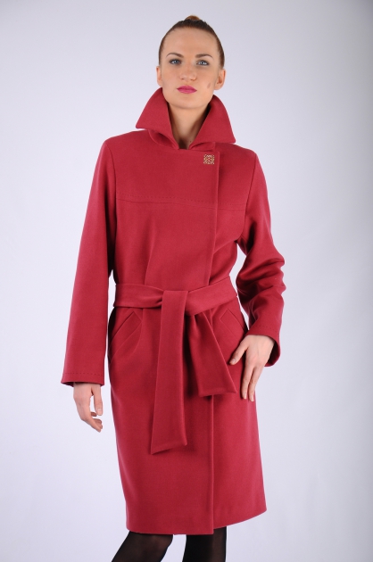 Женское пальто - Арт: 255 брусника - Размеры: 54-56