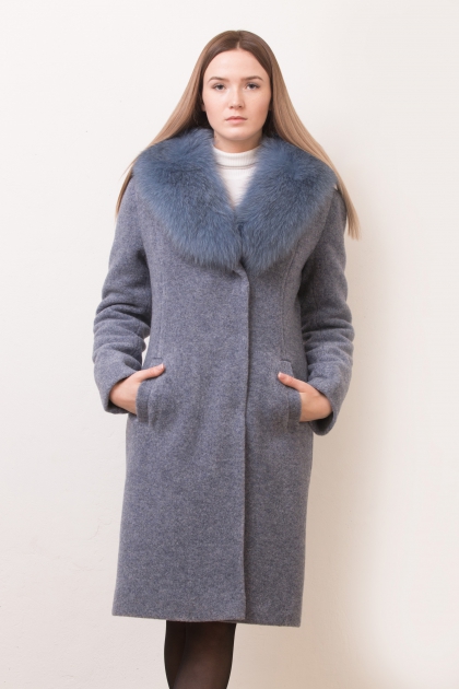 Приталенное пальто - Арт: 320 ут серо-синий - Размеры: 42 44  50 54