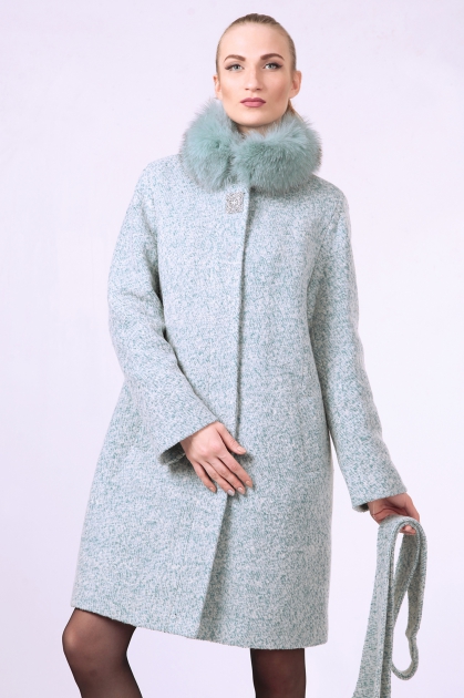 Женское пальто - Арт: 2352 серо-зелёное бу - Размеры: 48 50 52 54 56 58 60
