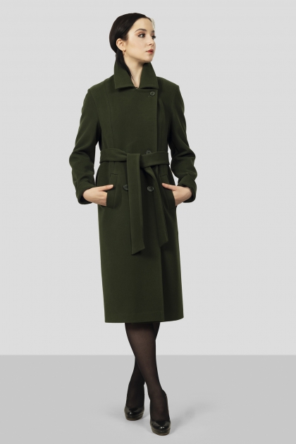 Пальто с английским воротником - Арт: 360 тёмно-зелёный - Размеры: 38, 40-42, 44-46, 48-50, 52-54
